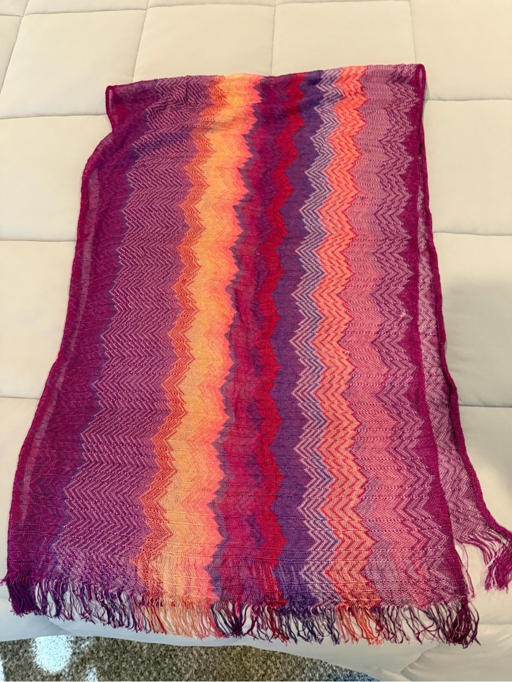 Missoni Vibrant Zigzag Gradient Scarf in Pink, Purple & Orange